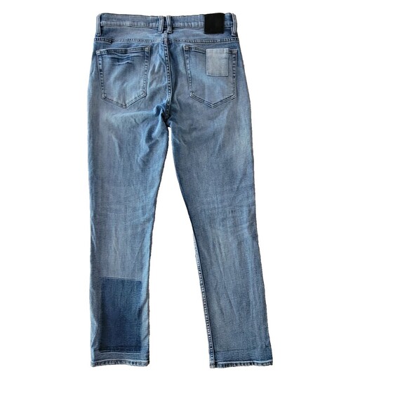 BLANKNYC Womens Stanton Distressed Patch Work Denim Jeans Acid Blue Size 32 x 31 - Picture 2 of 7